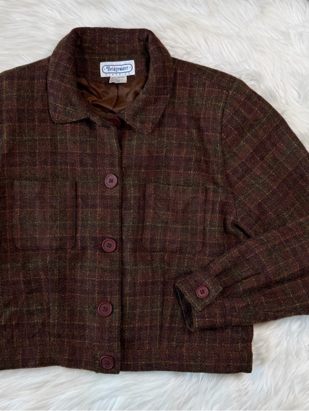 Women's Brown Plaid Wool Jacket